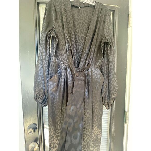 Misguided Satin Tie Front Wide Leg Jumpsuit Black Size 10 - Picture 6 of 11